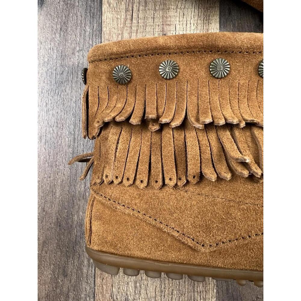 Minnetonka Women's Double Fringe Side Zip Boot 9 Western Brown Suede Grip Sole . - Picture 5 of 9